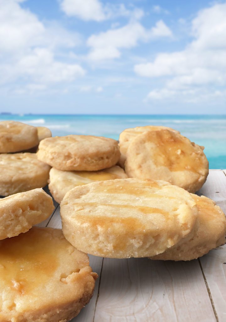 NFC homemade coconut cookies with background on the beach